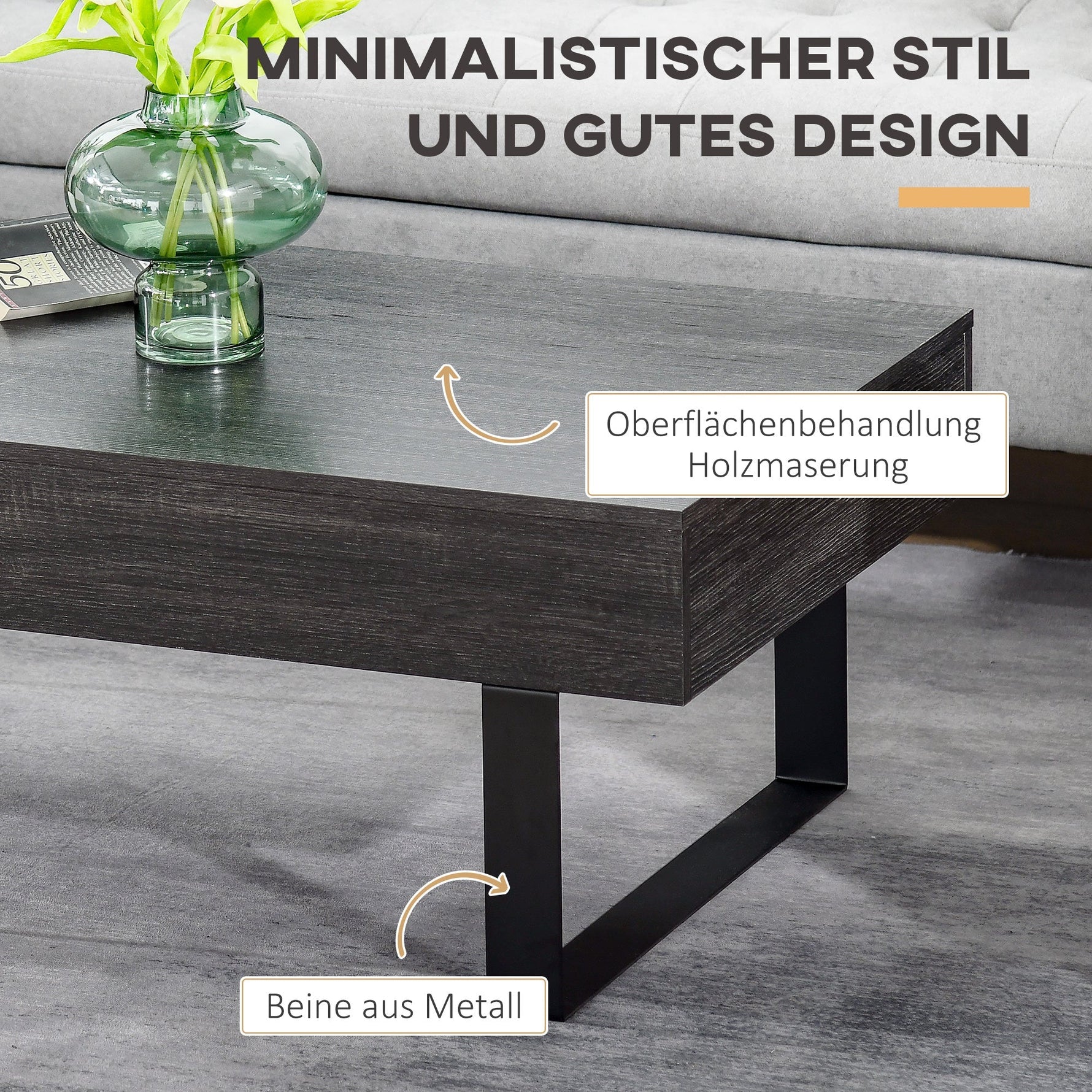 Coffee table side table with drawer & shelves, sturdy steel frame, modern design