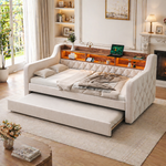 Space-Saving Sofa Bed 90x190cm with Storage & LED, Beige Velvet