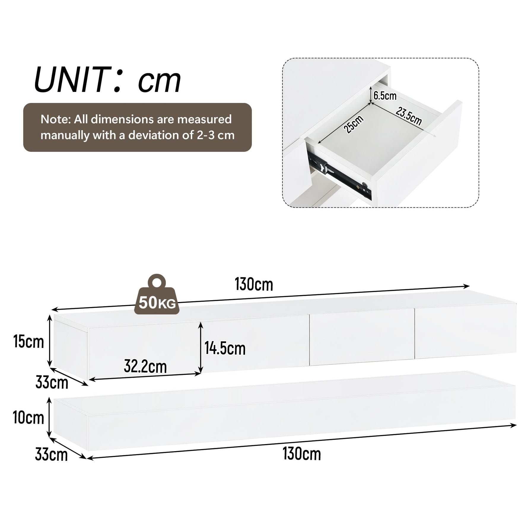 LED TV Lowboard with 2 Cabinets, 4 Drawers & 16-Color LED Lighting for up to 55-Inch TVs, White