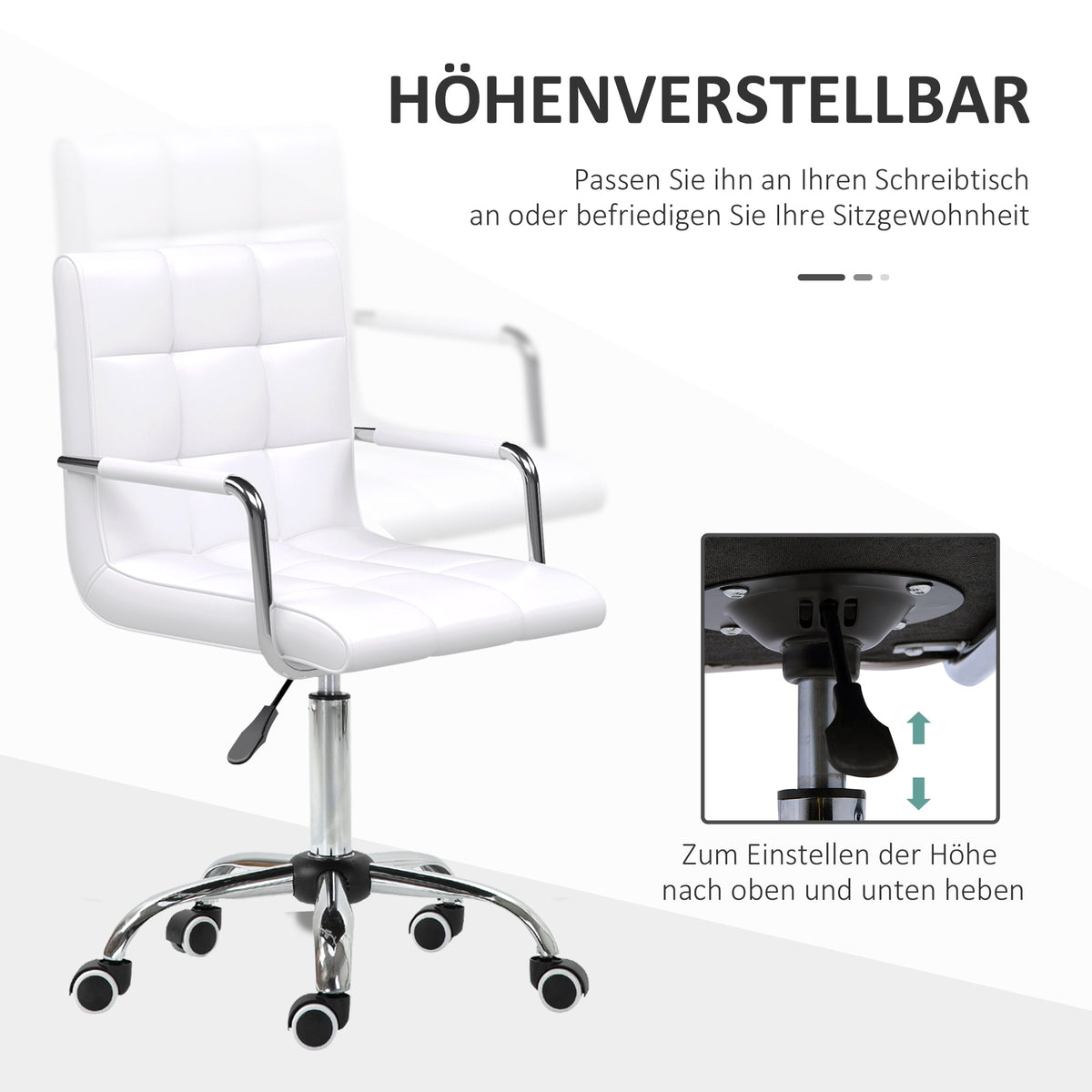 Office Chair, Height-Adjustable Ergonomic Swivel Executive, PU White
