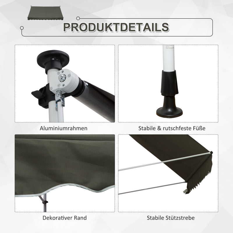 Freestanding Awning, 300 x 150cm, Hand Crank, Windproof, Aluminum, Gray
