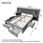 Complete Bedroom Bed Set with 2 Bedside Tables, 4 Drawers, USB and Reading Light, 180x200cm, Grey Velvet