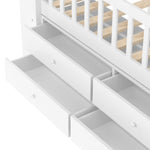 Mid-Height House Bed with Window, 4 Drawers and LED Light Strip, White