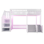 Wooden Loft Bed 90x200cm with Wardrobe & Storage Stairs, White