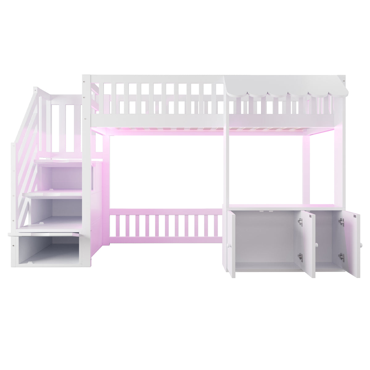 Wooden Loft Bed 90x200cm with Wardrobe & Storage Stairs, White