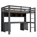 Loft Bed for Children with Desk and Storage, 90x200 cm, Grey