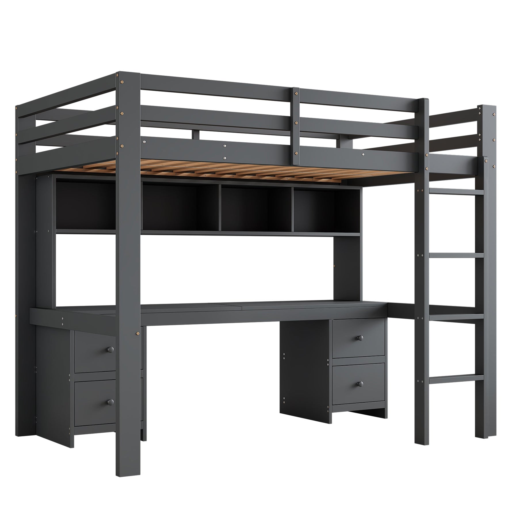 Loft Bed for Children with Desk and Storage, 90x200 cm, Grey