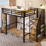 Loft Bed 140x200 cm with Storage Ladder, Black Iron Frame
