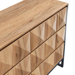 Sideboard & Chest of Drawers, Metal Legs, Raised Doors, Black and Natural Wood