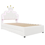 Upholstered Bed 90x200cm 2 Drawers Crown Adjustable Headboard Ambient Light - White PU
