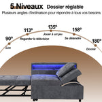 Upholstered Sleeper Sofa 3-in-1 Multifunctional Adjustable LED USB Ports Linen Fabric