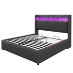 Upholstered Double Bed with USB & LED 180x200cm, Linen