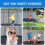 Trampoline 8-12FT Adjustable, Safety Enclosure Net & Spring Pad, Heavy-Duty Galvanized Steel Frame, 400lbs Capacity, Blue