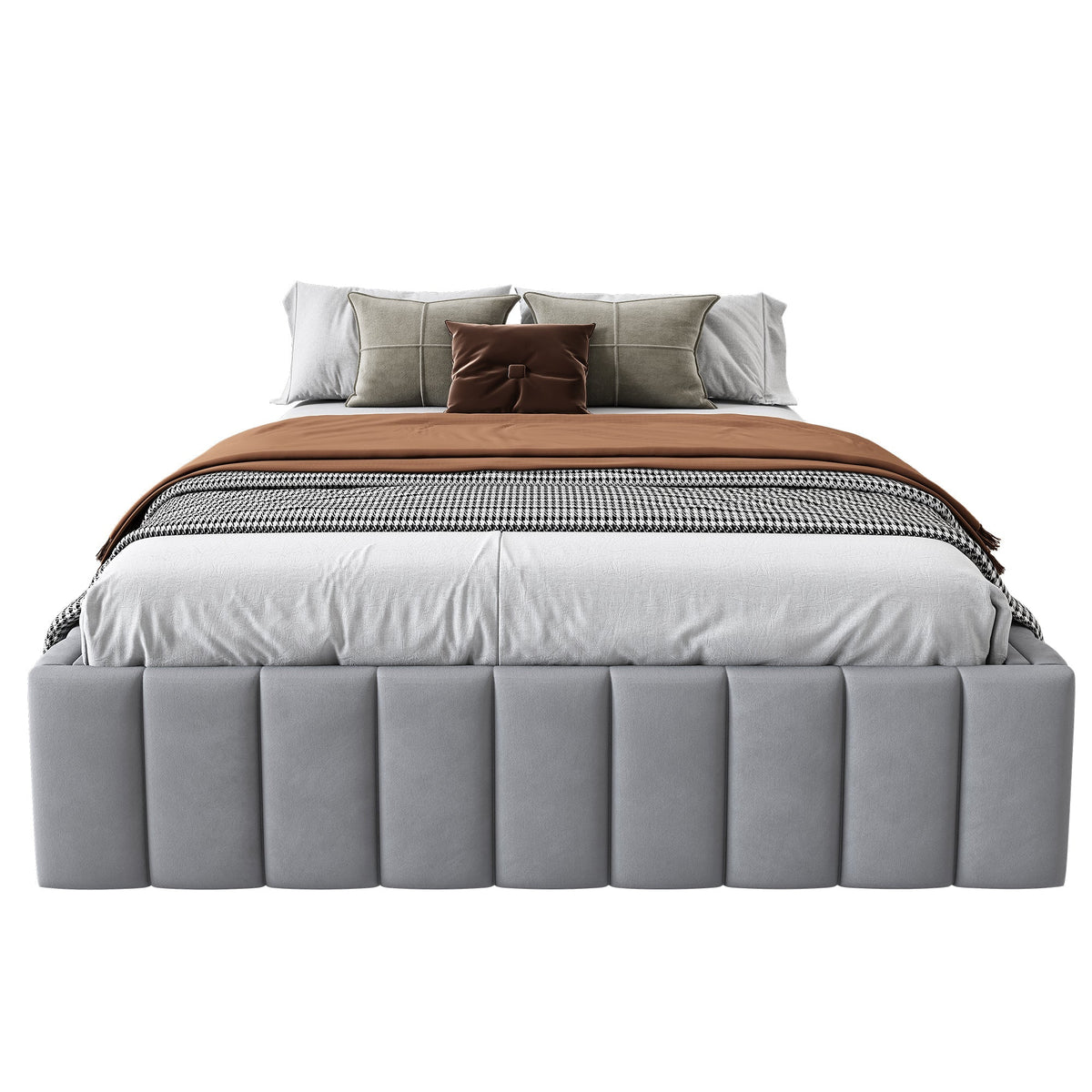 Upholstered Bed 140x200cm Slatted Base No Headboard - Grey