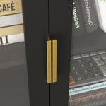 Tall Bookcase 4-Door Storage with Tempered Glass and Adjustable Shelf - Black MDF
