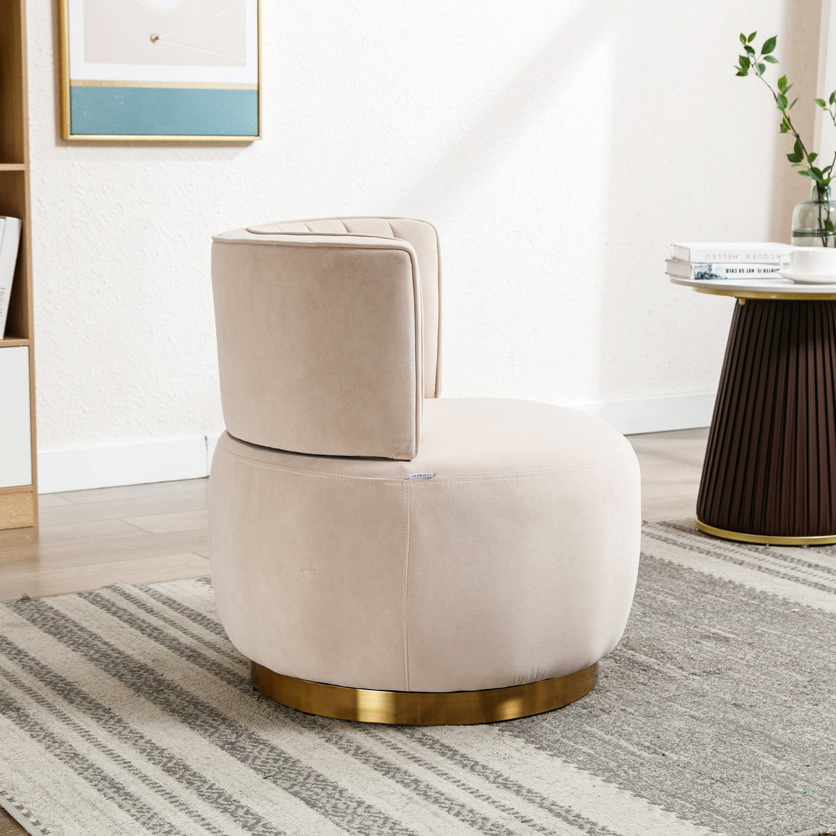Swivel Chair 360° Round Velvet Barrel - Beige