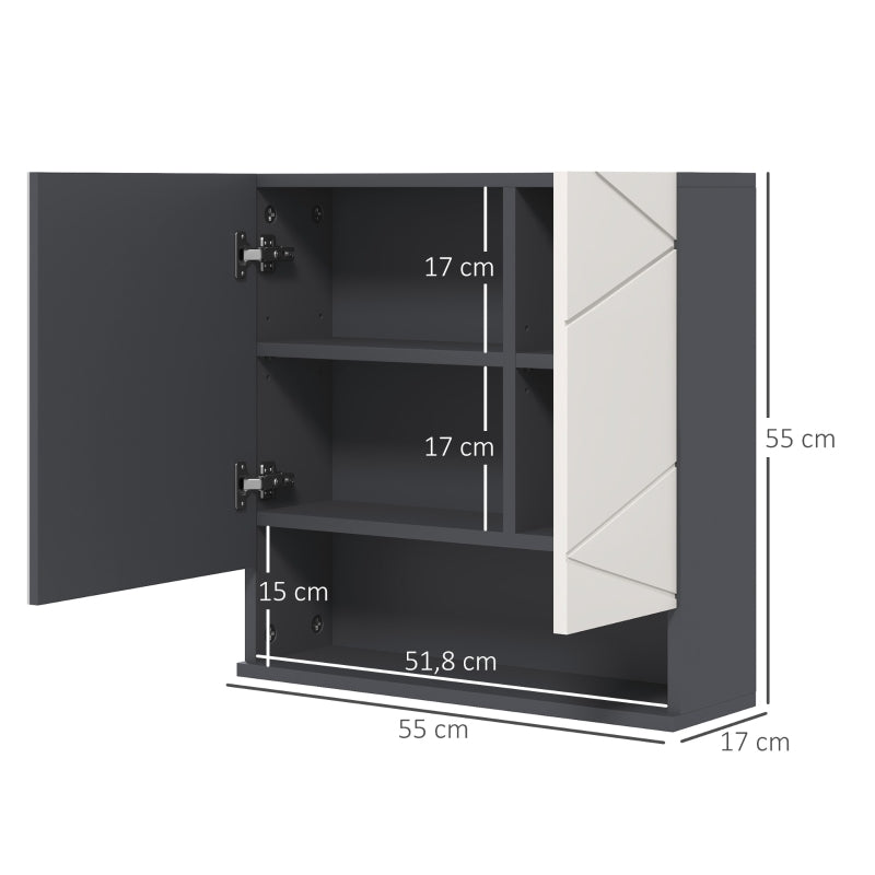 kleankin Mirror Cabinet, Adjustable Shelf, Anti-Fog, Gray