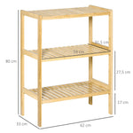 Bathroom Shelf, 3 Levels Standing Kitchen, Natural Bamboo