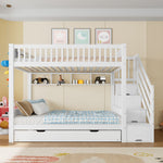 Bunk Bed 90x200cm Pull-out Bed with Shelf, Wardrobe & Storage - White