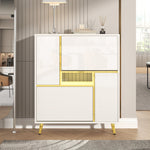 Modern Shoe Cabinet with 16-Color LED Light, White High-Gloss