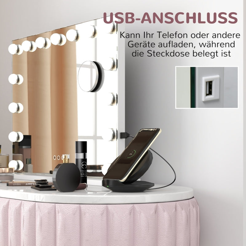 LED Vanity Mirror, 3 Light Modes, Dimmable, USB, White