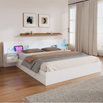 Double Bed 180x200cm LED USB App Control 2 Nightstands Storage - White Wood