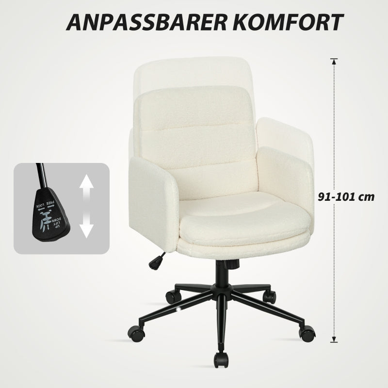Mobile Office Chair, Armrest, 5 Wheels, Swivel, Fabric, Cream White