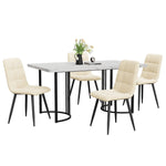 5-Piece Dining Set 140x80cm Modern Kitchen Table 4 Chairs White MDF Beige Velvet