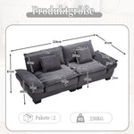 Double Sofa, Modern Simple Feather Bed Cozy Spacious, Dark Grey