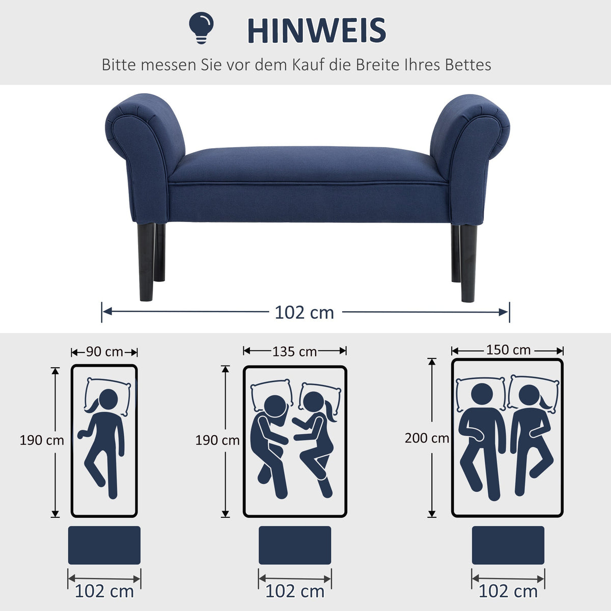 Bed Bench, Upholstered Seating Hallway, Canvas Blue
