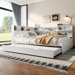 Daybed Sofa Bed with Storage Headboard and Extendable Trundle, 140x200cm, White