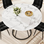 5-Piece Round Dining Table Set with 4 Velvet Chairs and Marble Top, Black