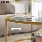 Side Table Round Coffee Table with Shelf, Steel, Gold