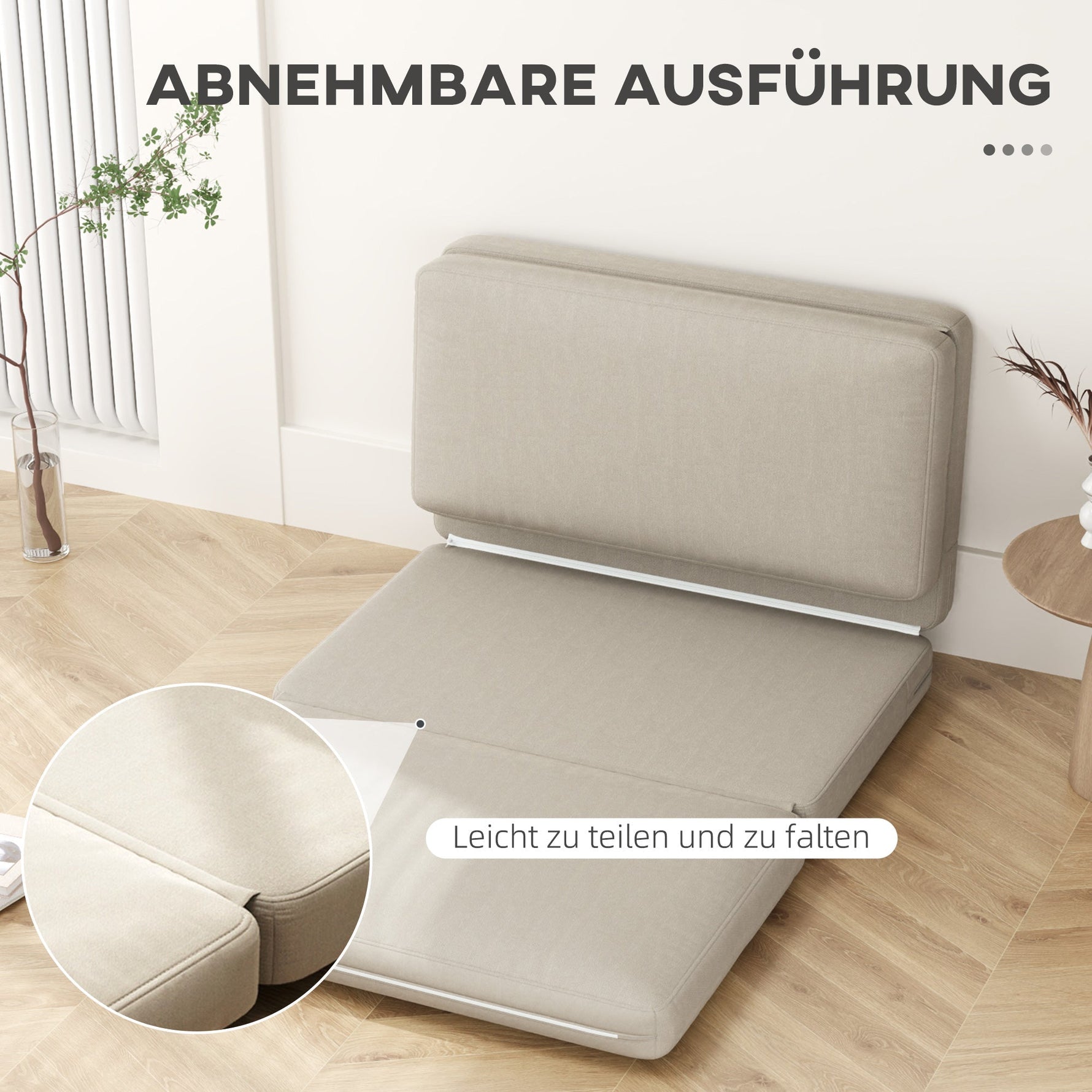 3-in-1 Folding Sofa Bed, Velvet Upholstered with Storage, Beige