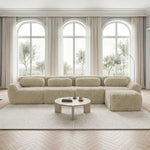 4-Seater L-Shaped Sofa Modular Chaise Plush Fabric - Light Khaki