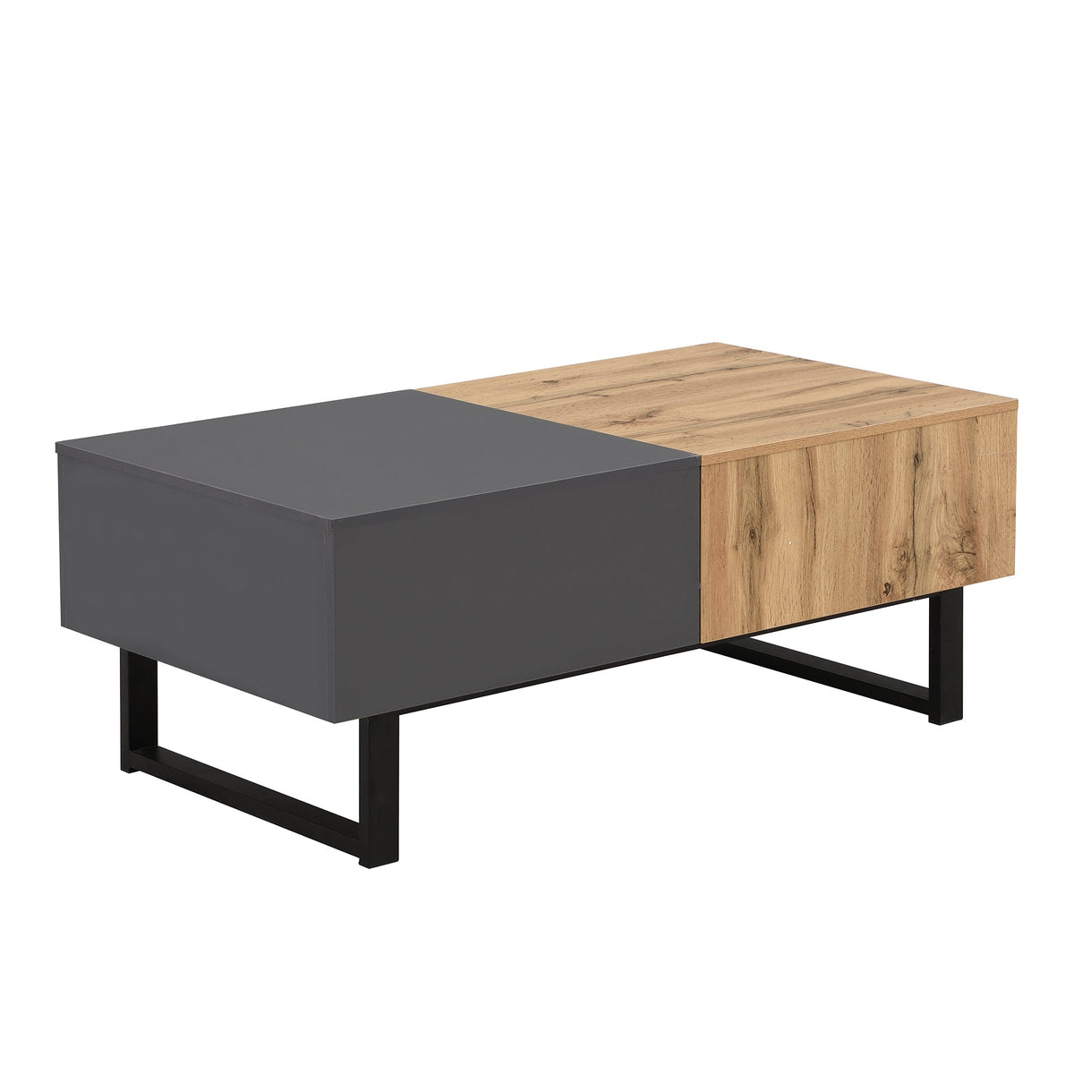 Multifunctional Modern Sliding Coffee Table with Hidden Storage, Wood and Metal