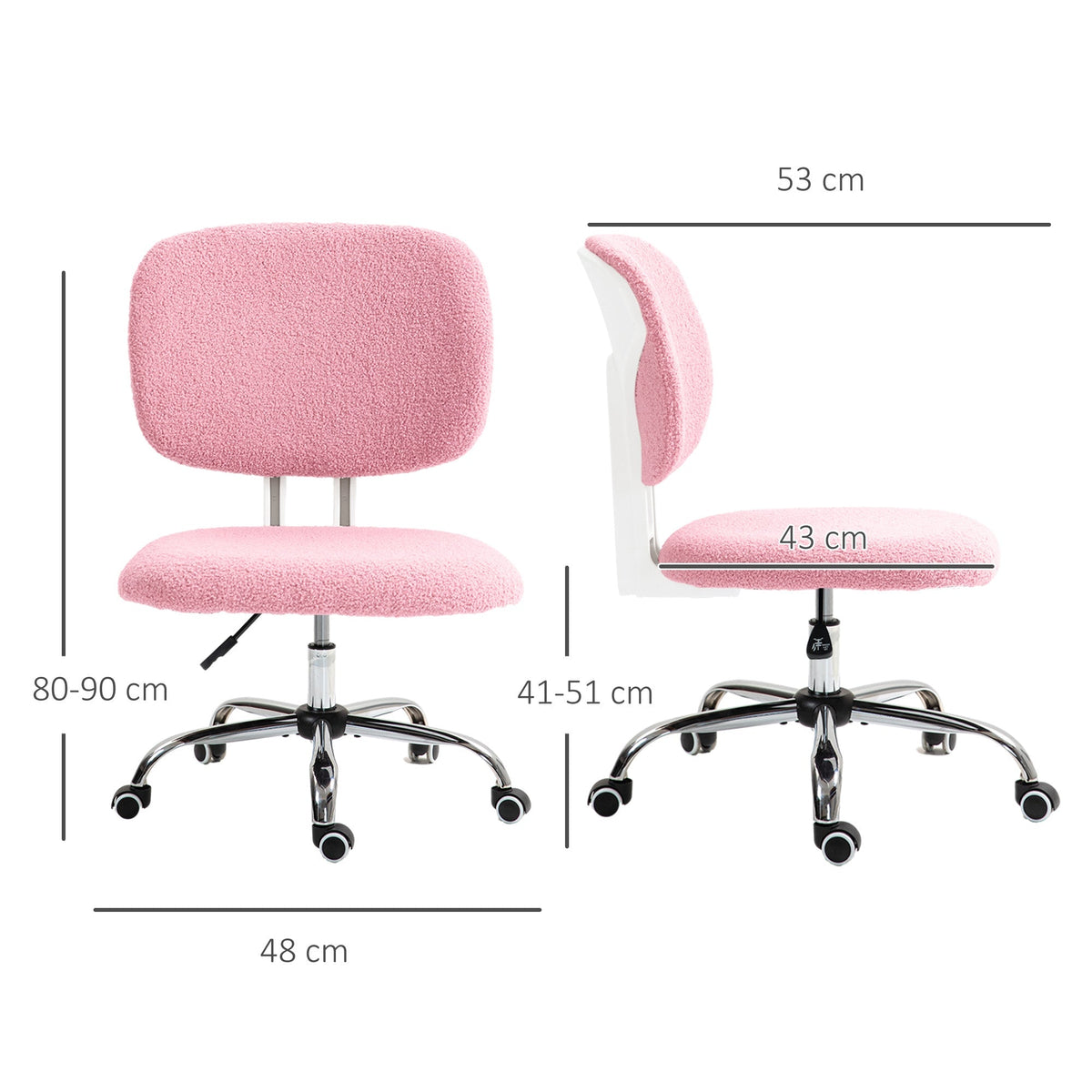 Ergonomic Office Chair, Height Adjustable Armless Swivel, Velvet Pink