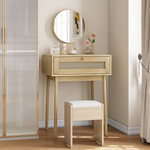 Compact Dressing Table with Mirror for Small Rooms, Rattan