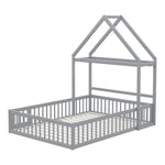 Children's Bed, 140x200 Solid Wood with Storage, Full Safety Gate & Slatted Frame, Grey