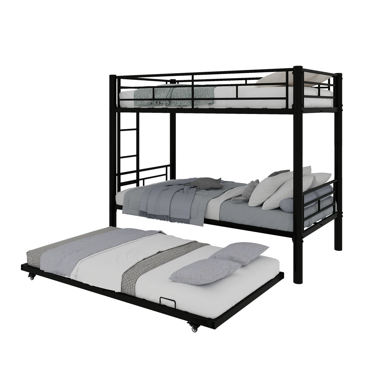 Modern Three-Tier Bed 90x190cm with Safety Railings, Metal