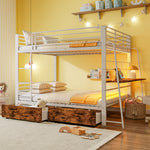 Loft Bed 140x200 cm with Desk, 2 Drawers & LED, White Metal