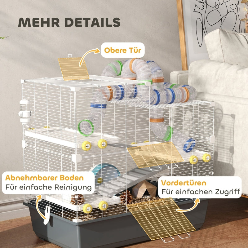 Dwarf Hamster Cage, 4 Levels, Tunnel System, Grey