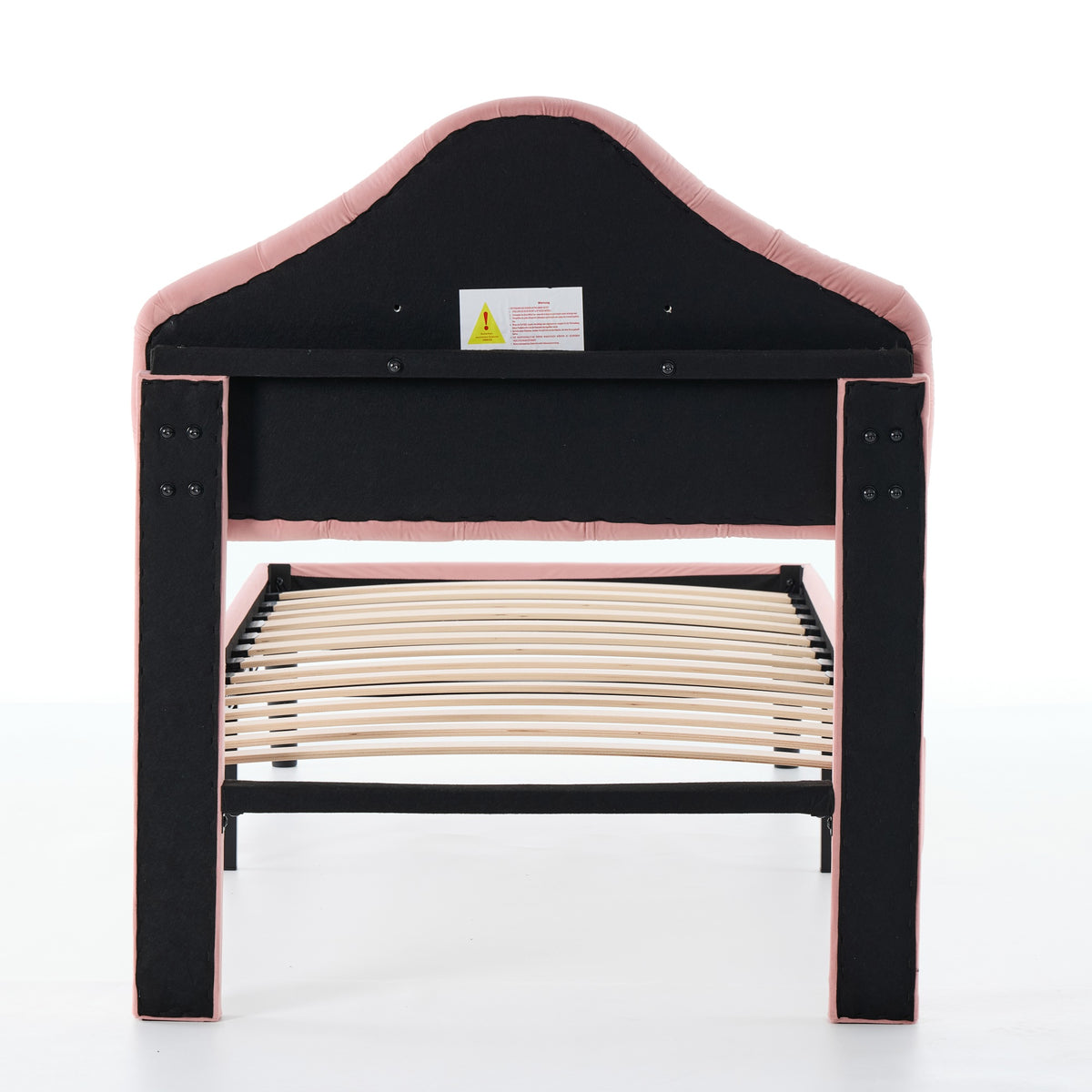 Upholstered Platform Bed Frame with Headboard, 90x200cm, Pink Velvet