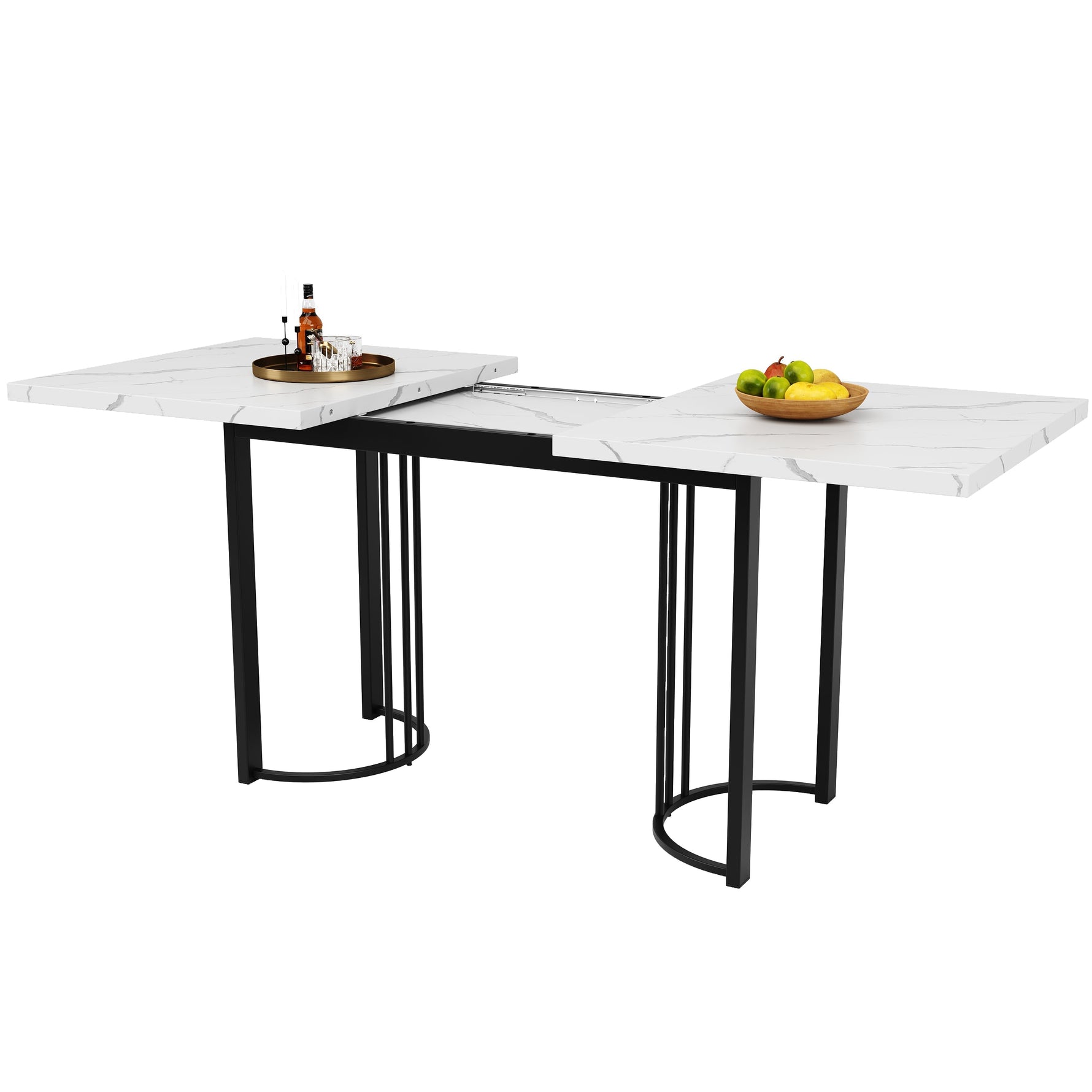 Dining Set Extendable 5-Piece Rectangular Table 4 Chairs - Black Velvet