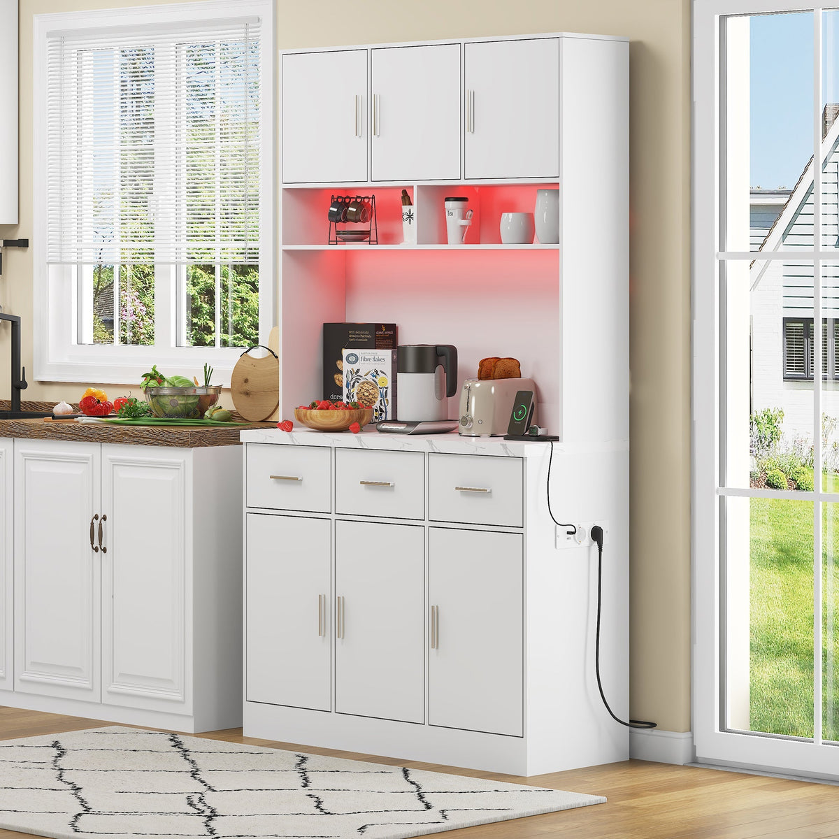 Multifunctional Buffet 100x40x180cm LED App Control Drawers Shelves Power Outlets