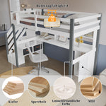 Mid-Height Bed 90x200cm with Desk, Storage & Ladder, White & Grey