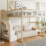 Children's Loft Bed 140x200 with Stairs Safety Railing Star & Moon Decor Solid Wood