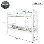 Bunk Bed for Children, Angled Ladder Fall Protection Divisible 2 Single Beds, Pine Frame White 90x200cm