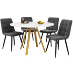 Dining Table Set 5-Piece Round 80x80x75 cm 4 Velvet Chairs, White Marble/Grey