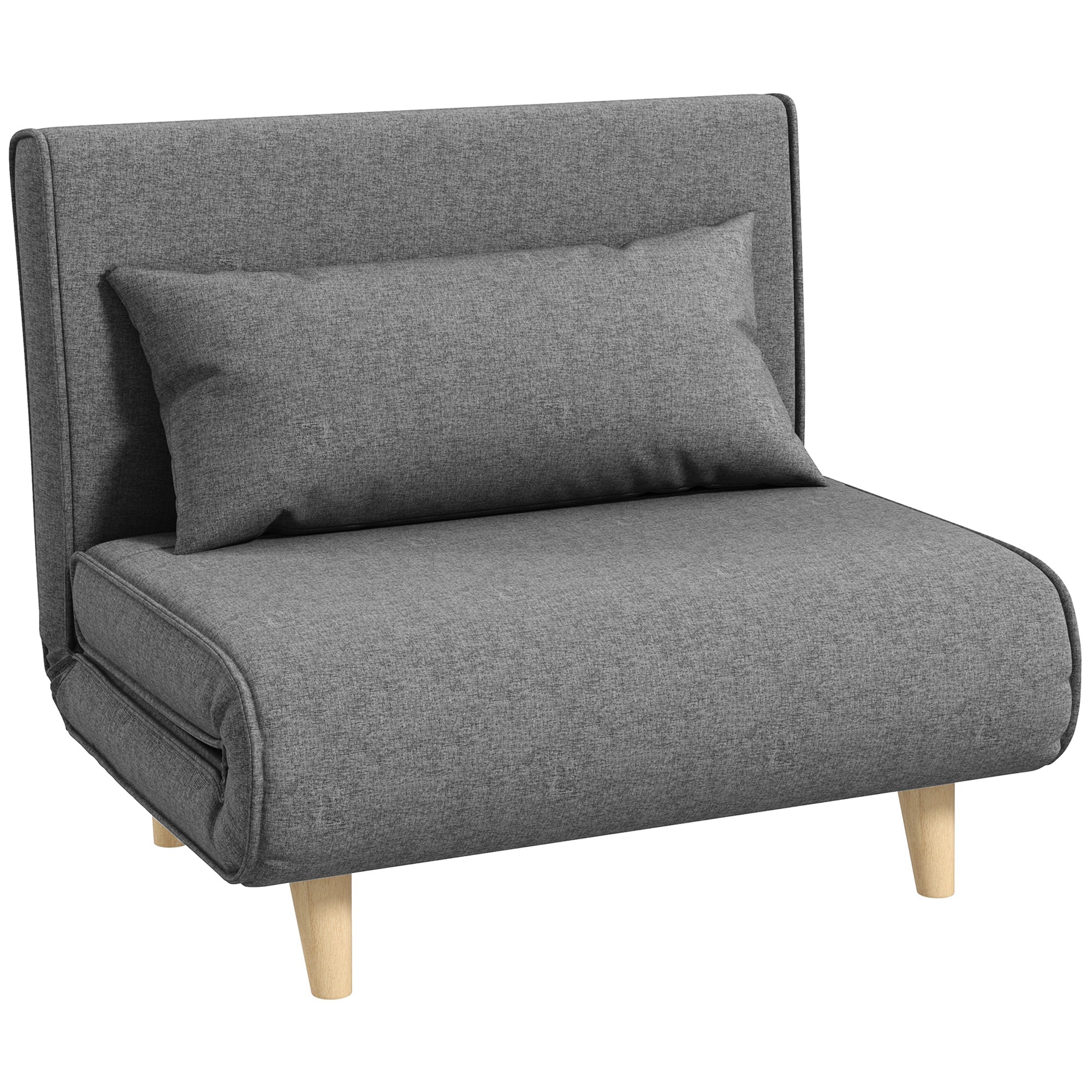 Small Single Sofa Bed, Folding Adjustable Backrest, Grey